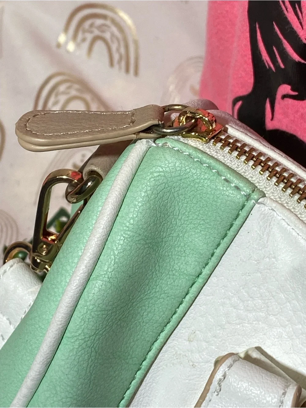 Charming Charlie Mint Green, White & Tan Satchel
